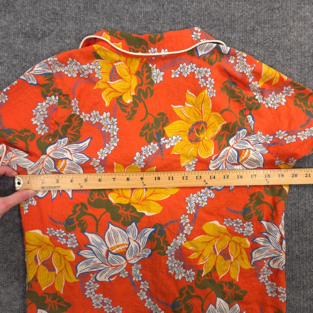 Faherty Maui Shirt Womens M Orange Hawaiian Coral Mauna Key Floral Linen Blend - Picture 5 of 9